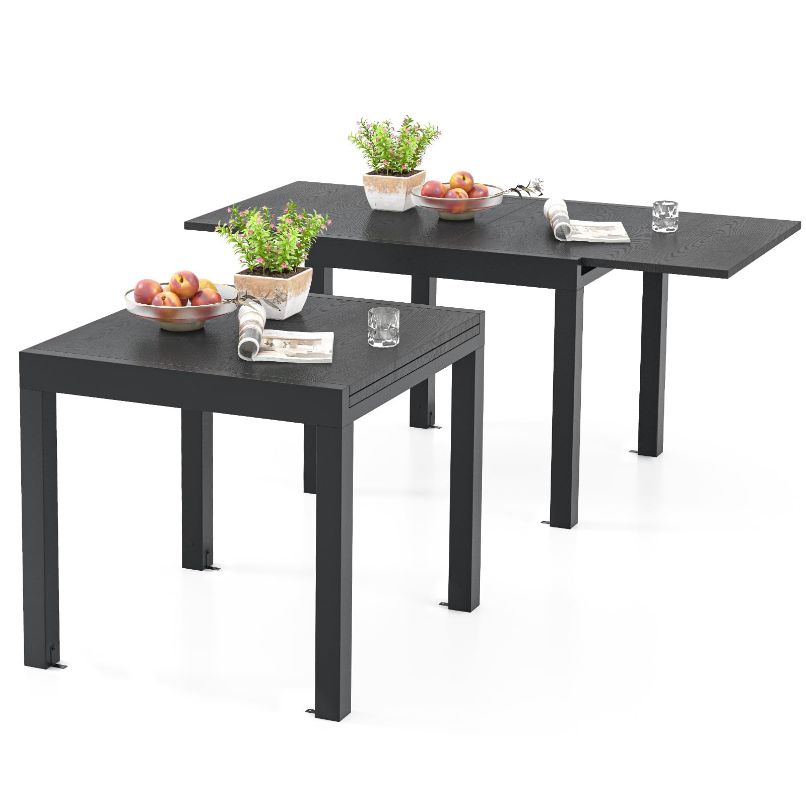 Tangkula Table de salle à manger extensible pour patio, rectangulaire réglable toutes saisons de 80 à 160 cm